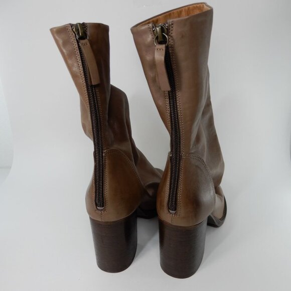 FREE PEOPLE Elle Block Heel Slouch Boots Size 39.5 9.5 Taupe Brown Leather NEW - Picture 8 of 14